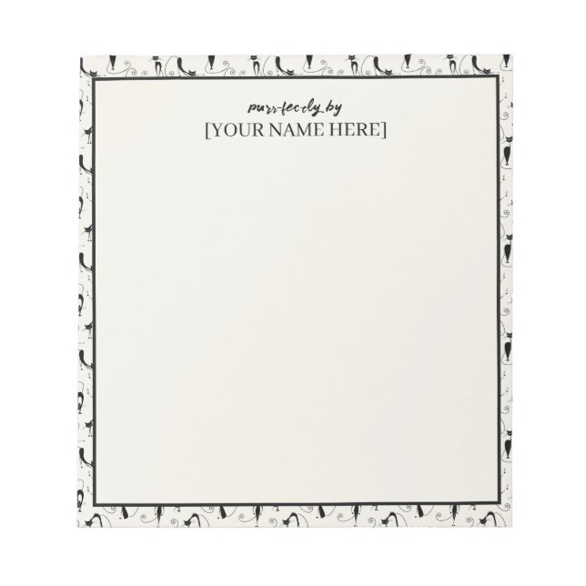 Customisable Black & Cream Chic Purr-fectly Cat Notepad (Front)