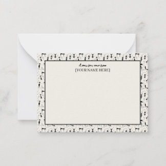 Customisable Black & Cream Chic Stationery Cat Card