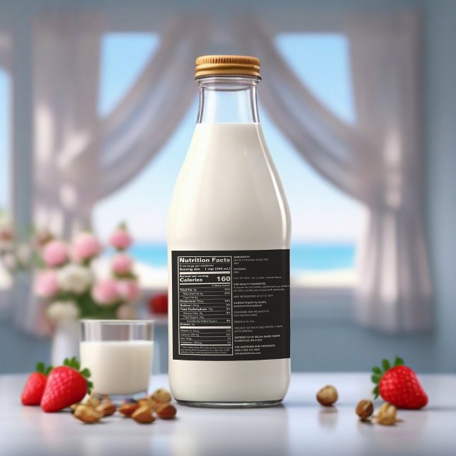 Customisable Black FDA-Compliant Milk Food Label (Black Milk Nutritional Data Sticker)