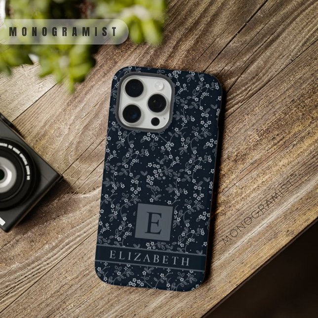 Customisable Black Floral Dark Grey White Flowers iPhone Case (Customizable Black Floral Dark Grey White Flowers iPhone Case)
