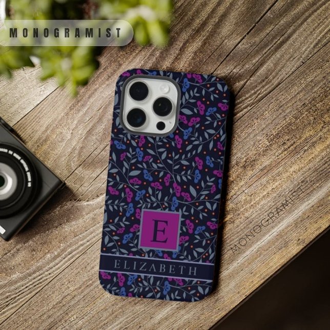 Customisable Black Floral Dark Purple Blue Flowers iPhone Case (Customizable Black Floral Dark Purple Blue Flowers iPhone Case)