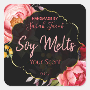 Customisable Black Floral Soy Melt Label Label