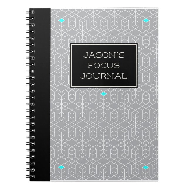 Customisable Black & Grey Geometric Focus Notebook (Front)