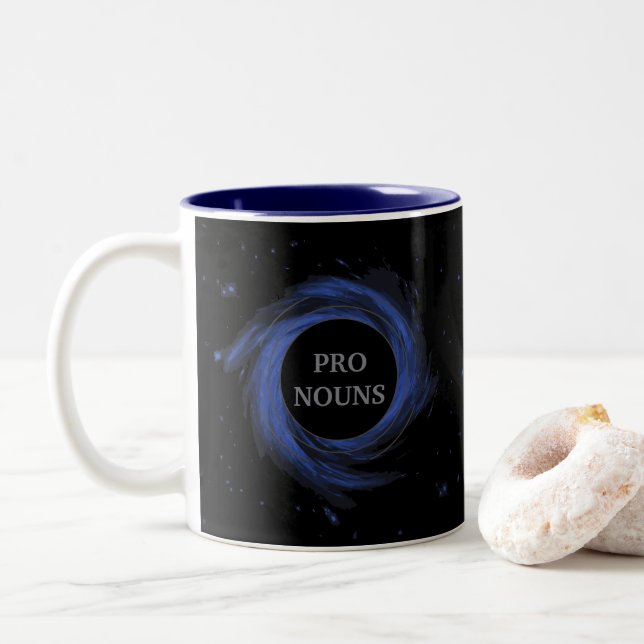 Customisable Black Hole Gendervoid Pronouns Two-Tone Coffee Mug (With Donut)
