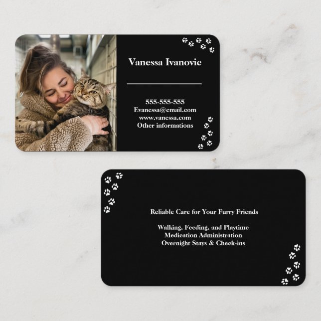 Customisable Black Pet Sitter Business Card (Front/Back)