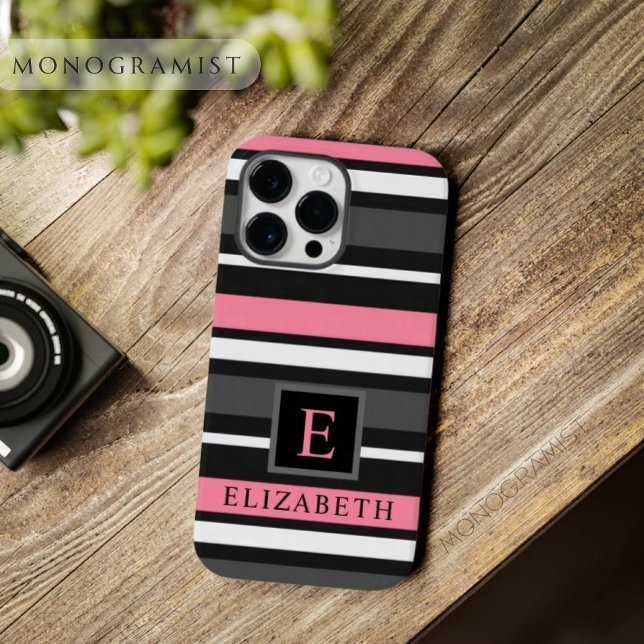 Customisable Black Pink Grey White Stripes  Case-Mate iPhone Case (Customizable Black Pink Grey White Stripes Case-Mate iPhone Case)