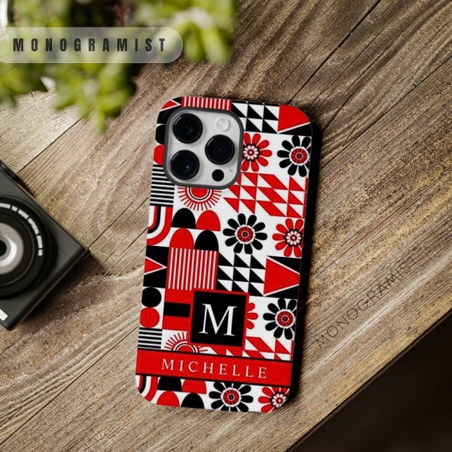 Customisable Black Red White Geometric  Case-Mate iPhone Case (Customizable Black Red White Geometric Case-Mate iPhone Case)