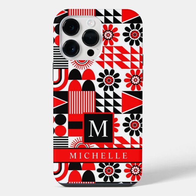 Customisable Black Red White Geometric  iPhone Case (Back)