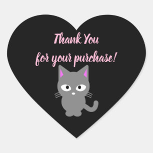 Customisable black Thank You sticker with grey cat