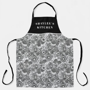Customisable Black & White Australian Wildflower Apron
