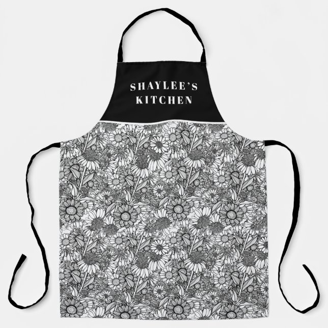 Customisable Black & White Australian Wildflower Apron (Front)