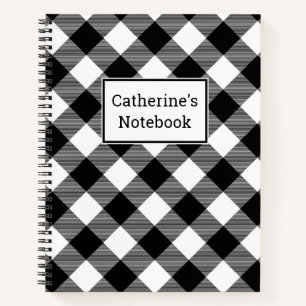 Customisable Black & White Buffalo Plaid Notebook
