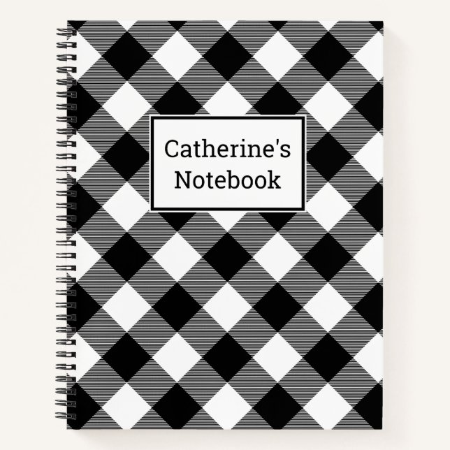Customisable Black & White Buffalo Plaid Notebook (Front)
