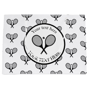 Customisable Black & White Elegant Tennis Rackets  Large Gift Bag