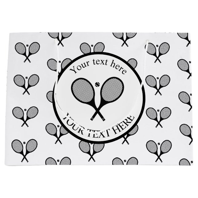 Customisable Black & White Elegant Tennis Rackets  Large Gift Bag (Front)