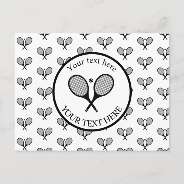 Customisable Black & White Elegant Tennis Rackets  Postcard (Front)