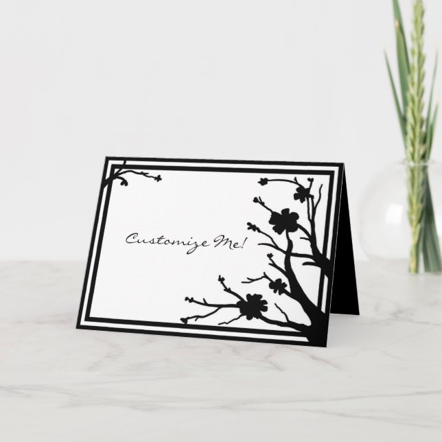 Customisable black white floral greeting card (Front)
