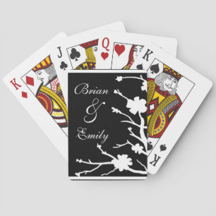 Customisable black white floral playing cards