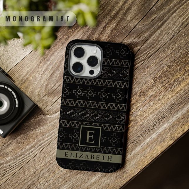 Customisable Black White Silver Gold  Grey Aztec iPhone Case (Customizable Black White Silver Gold Grey Aztec iPhone Case)