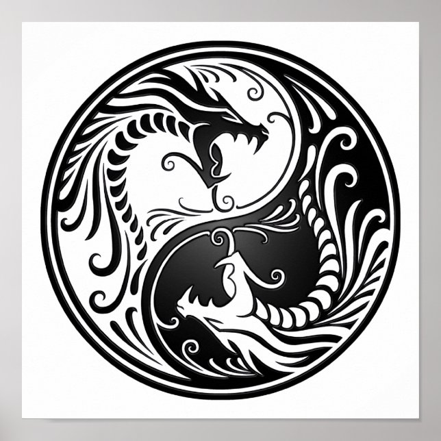 Customisable Black Yin Yang Dragons Poster (Front)