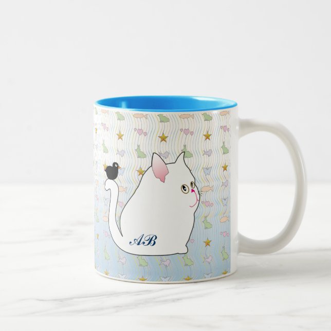 Customisable: Blackbird & fat black cat Two-Tone Coffee Mug (Right)