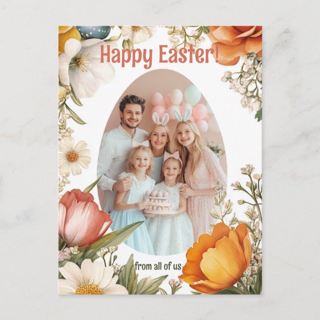 Customisable 🐇Blooming Bunny & Egg-stravaganza Holiday Postcard (Front)
