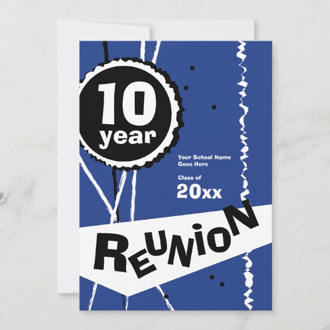 Customisable Blue 10 Year Class Reunion Invitation (Front)