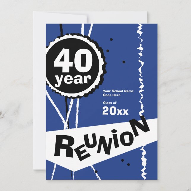 Customisable Blue 40 Year Class Reunion Invitation (Front)
