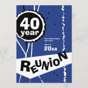 Customisable Blue 40 Year Class Reunion Invitation