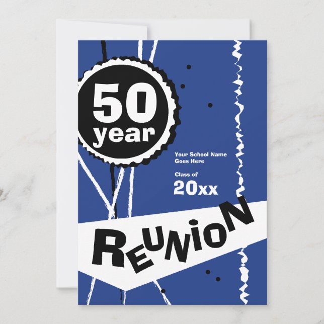 Customisable Blue 50 Year Class Reunion Invitation (Front)