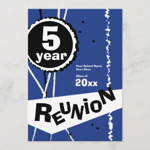 Customisable Blue 5 Year Class Reunion Invitation