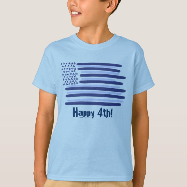 Customisable blue American flag boys 4th july tee (Front)