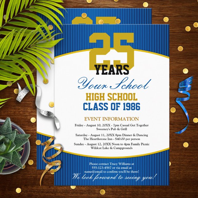 Customisable Blue and Gold Class Reunion Invitation (Creator Uploaded)