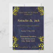 Customisable Blue and Gold Wedding Invitation