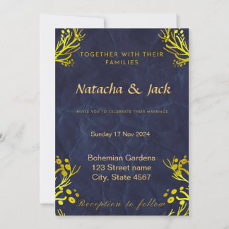 Customisable Blue and Gold Wedding Invitation