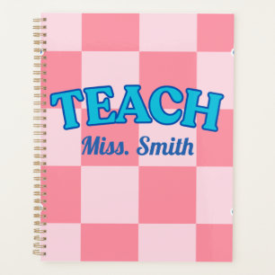 Customisable Blue and PinCheckered Teacher Planner
