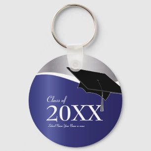 Customisable Blue and Silver Graduation Keychain