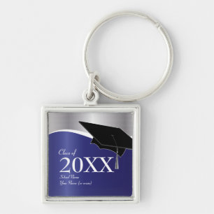 Customisable Blue and Silver Graduation Keychain