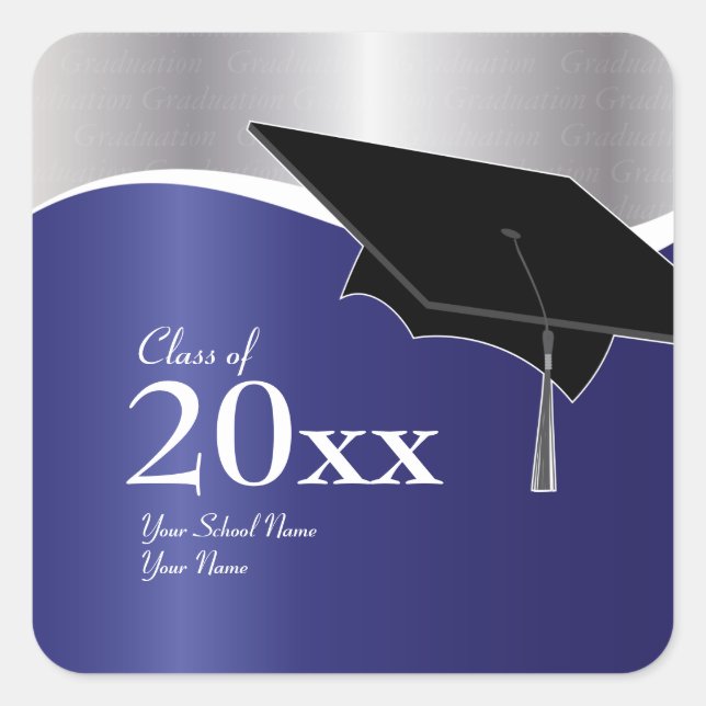 Customisable Blue and Silver Graduation Sticker (Front)