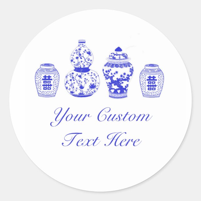 Customisable Blue and White Ginger Jar Stickers (Front)