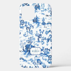 Customisable Blue and White Pagoda Chinoiserie iPhone 12 Case