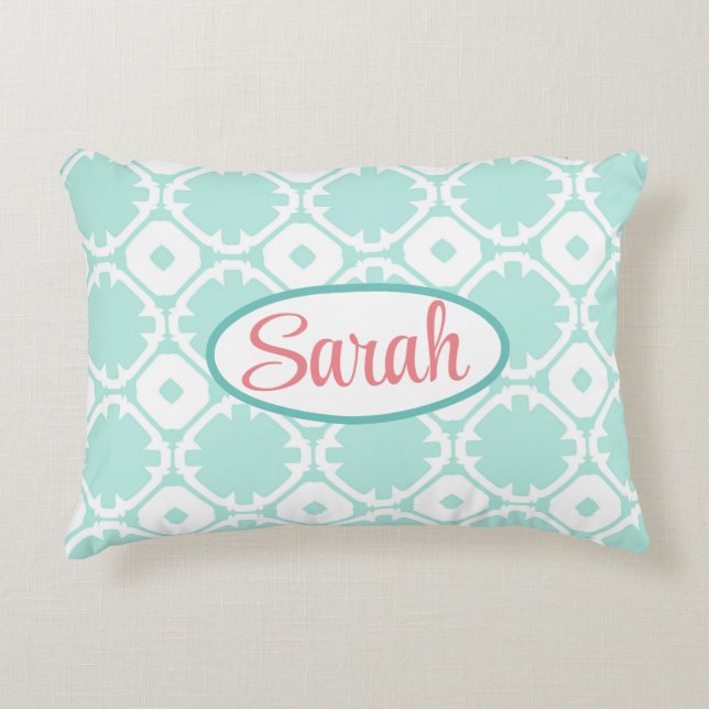 Customisable Blue and White Trefoil Pattern Decorative Cushion (Front)