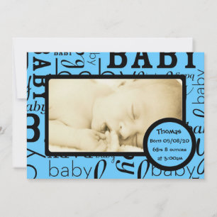 Customisable blue baby photo announcement cards