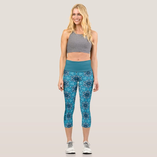 customisable blue bicycle pattern capri leggings (Front)
