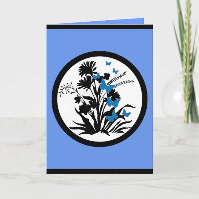 Customisable blue black white flower sympathy card (Front)