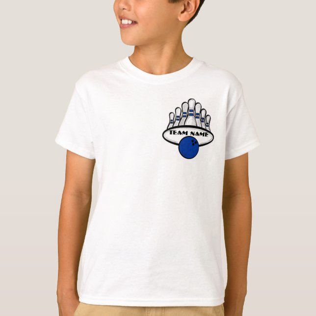 Customisable blue bowling team boys tee (Front)