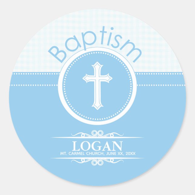Customisable, Blue Boy Child of God Baptism Classic Round Sticker (Front)
