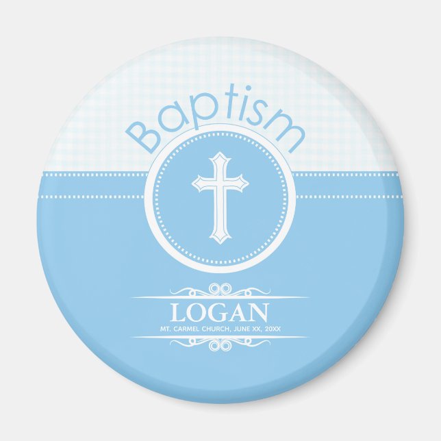 Customisable, Blue Boy Child of God Baptism Magnet (Front)