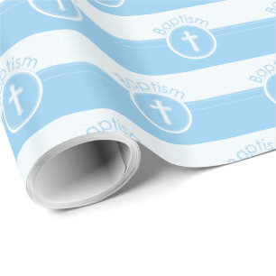 Customisable, Blue Boy Child of God Baptism Wrapping Paper