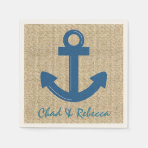 Customisable blue burlap anchor paper napkins